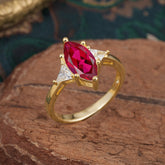 6 Prong Marquise Cut Three Stone Ruby Engagement Ring Anniversary Gift for Women